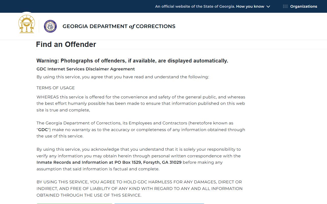 Schley County inmate population GDC offender query search form