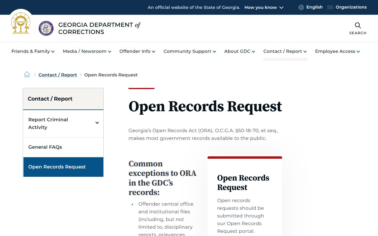 Schley County inmate records GDC open records request page