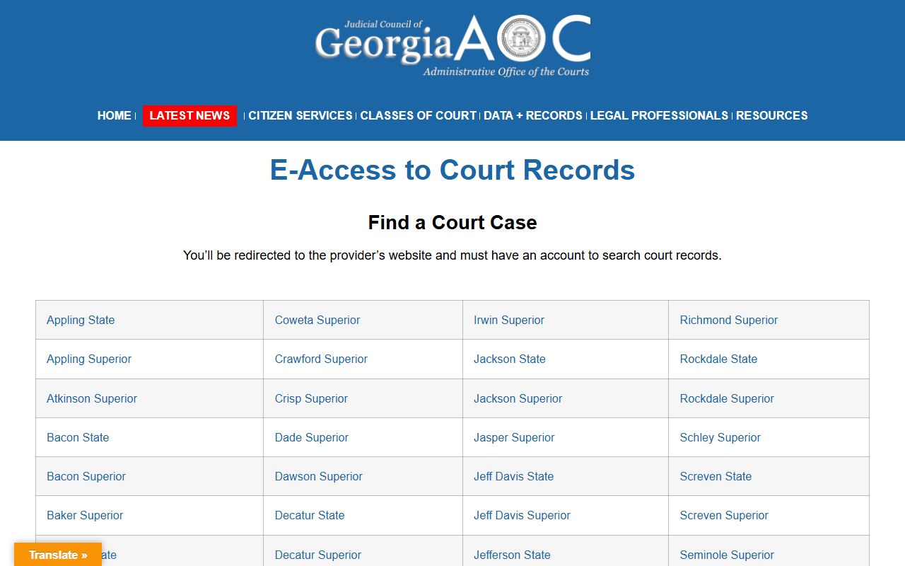Schley County court records after arrest Georgia Courts e-access listing